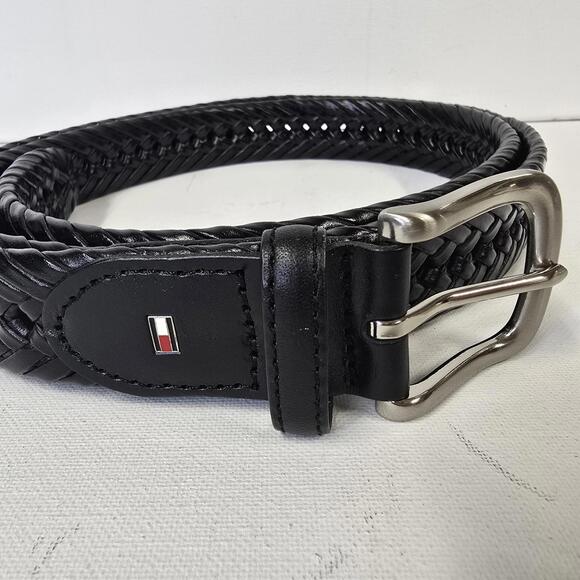 Tommy Hilfiger Black Braided Imitation Leather Belt 46/48 - Picture 1 of 4